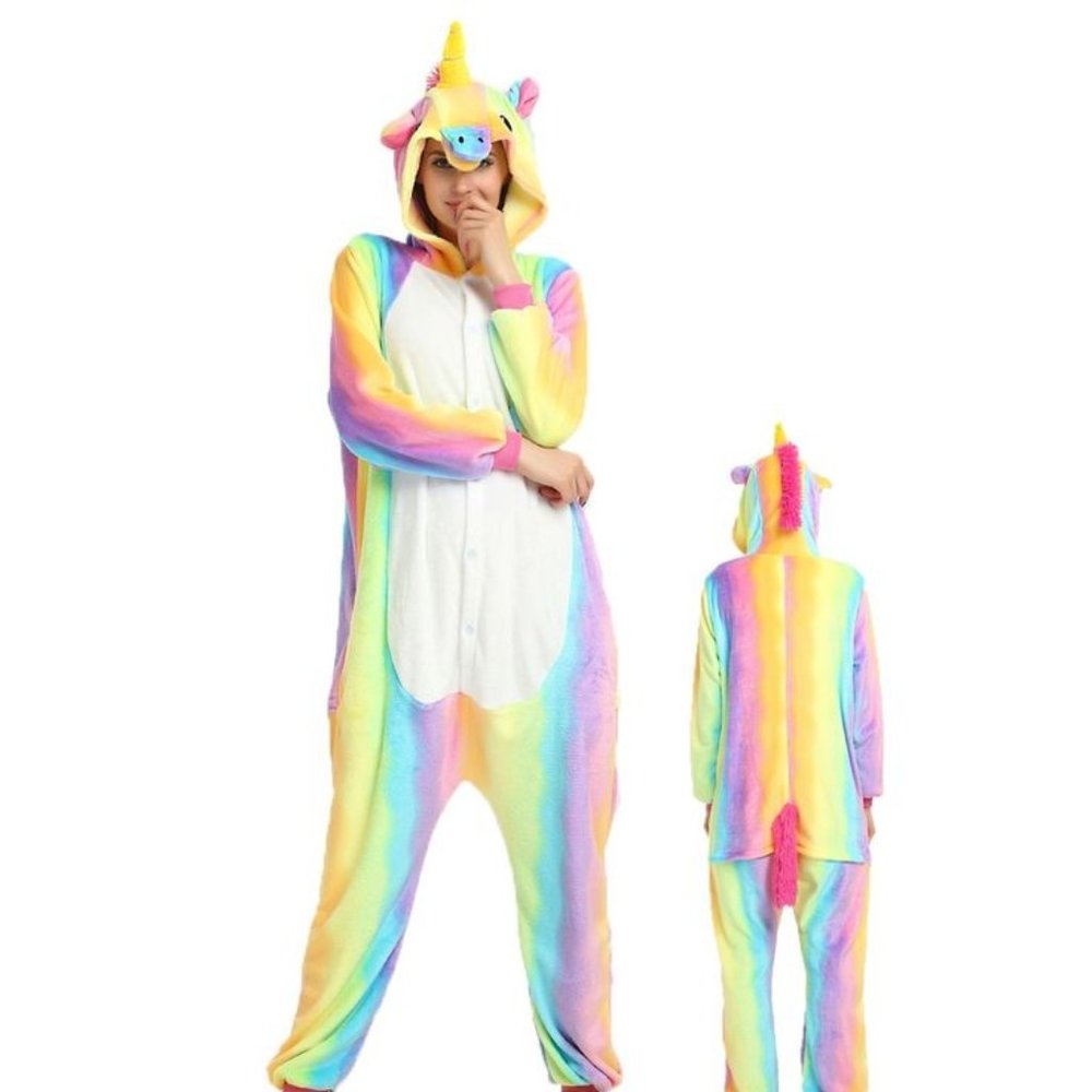 Rainbow Unicorn Onesie Pajamas With Monster Slipper Paws Shoes - Adult Small